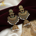 Premium Antique Gold Chandbali Jhumka Earrings