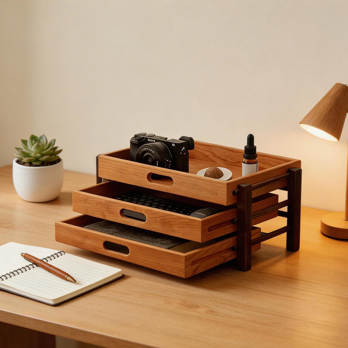 Solid wood desk organizer